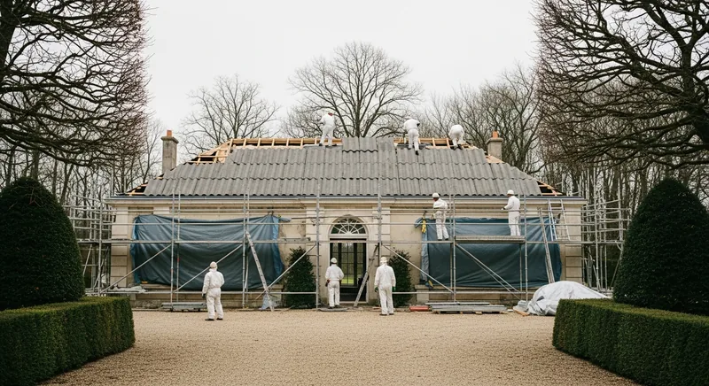 Toiture d'annexe fibrociment sur une propriété, Marcq-en-Barœul, secteur du Croisé-Laroche
