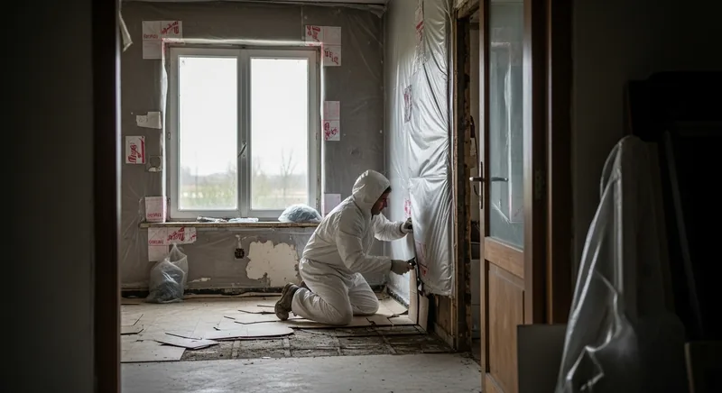 Désamiantage de sol dans un pavillon en rénovation, Ronchin, quartier Guynemer